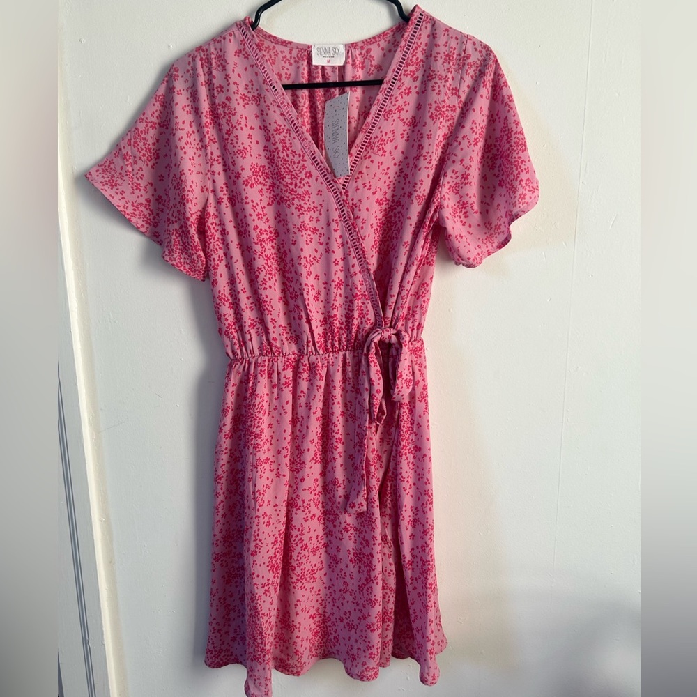 Sienna Sky Pink Floral Faux Wrap Dress | Size: M |